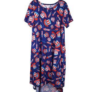 NWT LuLaRoe Carly Dress M Patriotic Print Short Sleeve High-Low Hem Stretchy